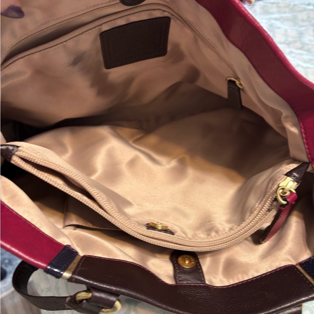 COACH ASHLEY LEATHER BEET MULTICOLOR CARRYALL – F17096 - Picture 5 of 8